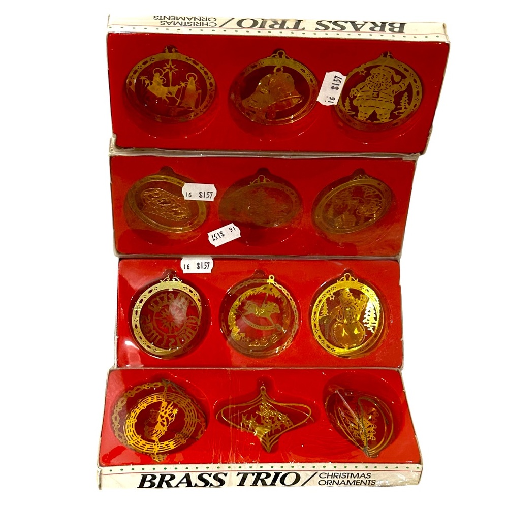Vintage Brass Trio Christmas Ornaments